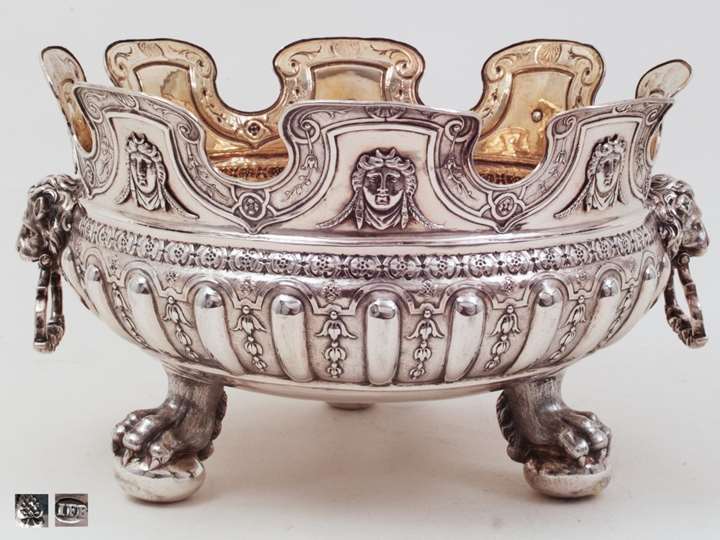 Important German Silver Monteith Bowl, Gilt inside
